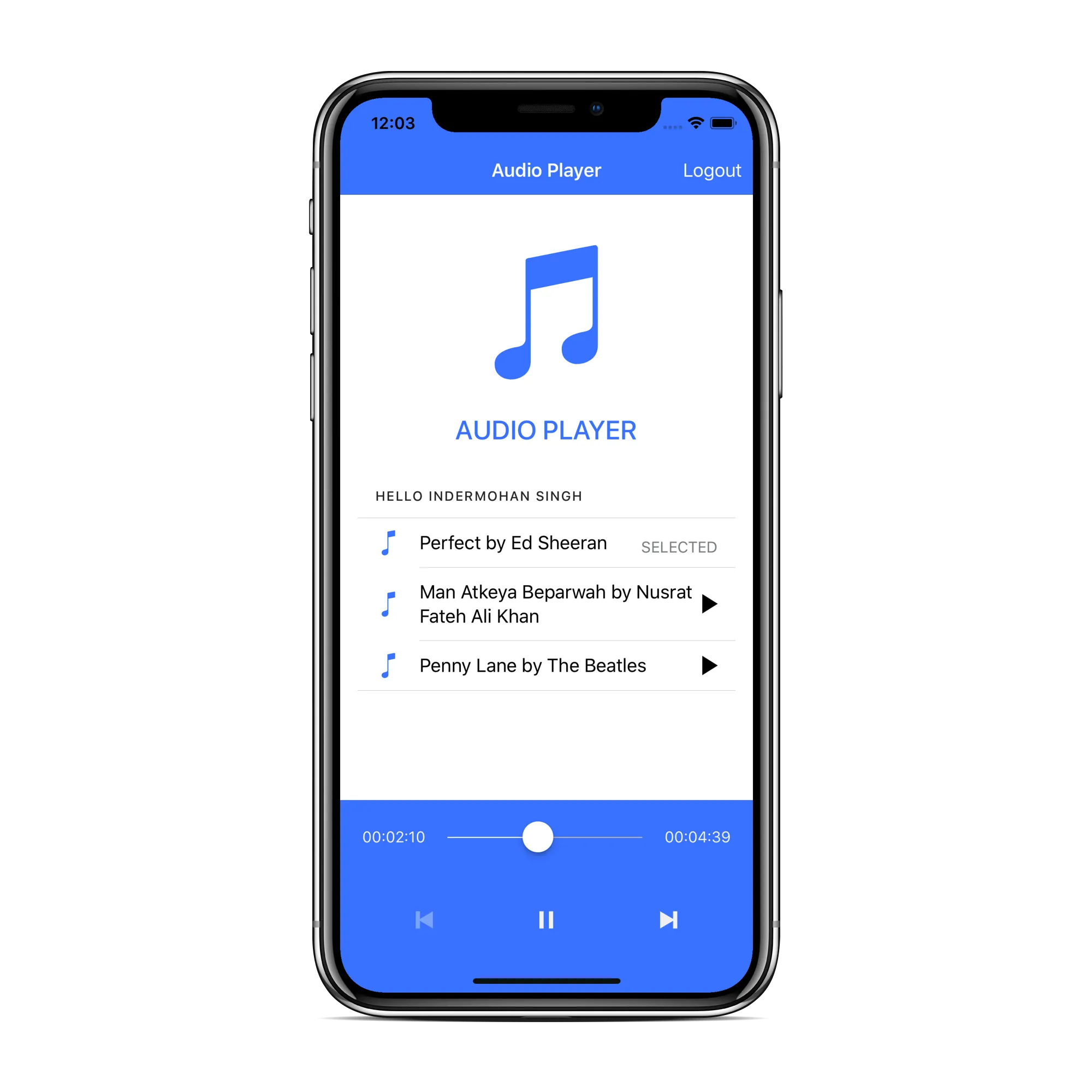 Ionic audio player demo app UI