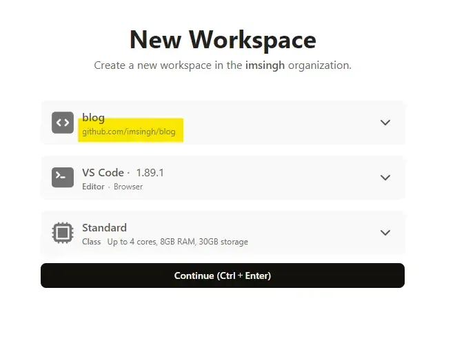 gitpod workspace
